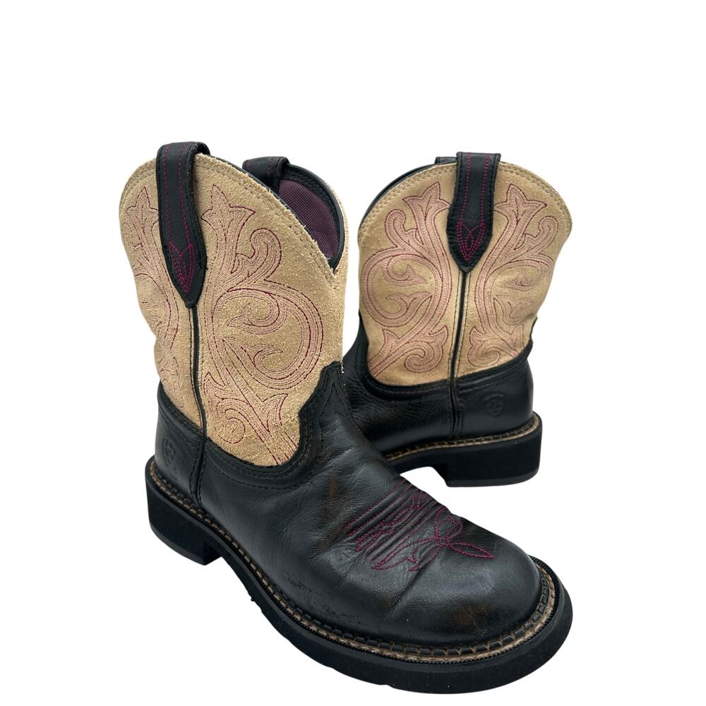 Ariat Fatbaby 2 Heritage Black Leather Western Pink Embroidery Cowgirl Women’s 7